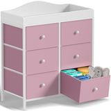 BOLUO Changing Table Dresser with 6 Fabric Drawers, Baby Dresser with Changing Table Top Diaper Changing Station with Storage for Nursery Modern Pink