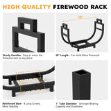 GAVISCITY 30 Inch Firewood Rack Outdoor Indoor with Handle and Log Carrier Bag, Stable Metal Wood Rack Heavy Duty Log Holder for Fireplace Patio Deck, Rustproof Firewood Storage Organizer Tool, Black