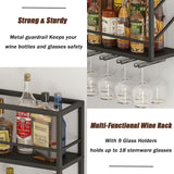 Woskar Wall Mounted Wine Rack, 2-Tier Wall Bar Shelves for Liquor Bottles, Metal Bottle Holder Wine for Wine Storage & Display (39.3×7.8×26in)