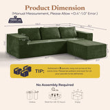 Furnify 106" Modular Sectional Sofa with L-Shape Chaise, Right/Left Facing Deep Seat Cloud Couch, No Assembly Required, Upholstered Couch for Living Room Bedroom (Plush Corduroy Fabric, Green)