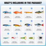 36pcs Fishing Lures Kit for Bass Pike Panfish Walleye Trout Including Multi Jointed Swimbaits Soft Duck Spider Frogs Soft Fish and with Floating Rotating Propeller Tail Tractor Topwater Lures