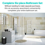 Papillon 6-Piece Bathroom Accessories Set, Toothbrush Holder with Cup, Soap Dispenser & Dish, Toilet Brush, Trash Can, Tumbler Set (Black)