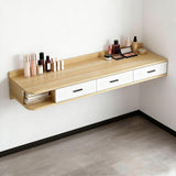 Quvex Modern Wood Floating Makeup Vanity Desk with 3 Drawers, Reversible Wall Mounted Dressing Table for Left or Right Corner, Space Saving Vanity Shelf for Apartments, Bedrooms, 55.1"/140cm