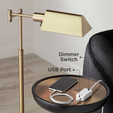 Franklin Iron Works Gentry Industrial Rustic Farmhouse Arc Floor Lamp with USB Charging Port 71 1/2" Tall Oil Rubbed Bronze 2-Light Oatmeal Fabric Drum Shade for Living Room Reading Bedroom Office