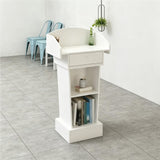 Wooden Curved Lectern, Floor Standing Podium,White,+Drawer