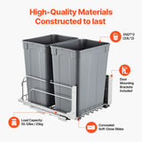 Pull-Out Trash Can, 35 QT x2 Double Under Mount Kitchen Waste Container, Heavy Duty Garbage Recycling Bin with Door Kit