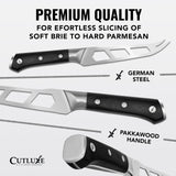 Cutluxe Cheese Knife – 5" Cheese Knife Slicer for Soft and Hard Cheese – Pronged, Serrated & Non Stick Blade – High Carbon German Steel – Artisan Series