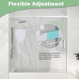 KPUY Frameless Sliding Bathtub Door, 55-60" W x 60" H Tub Shower Door, 1/4" (6mm) Thick Tempered Clear Glass with Explosion-Proof Film Nano Coating, Brushed Nickel