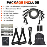 WIKDAY Exercise Resistance Bands with Handles for Working Out 150 Lbs Workout Bands Set with Loop Bands Door Anchor for Physical Therapy, Yoga, Pilates, Gray