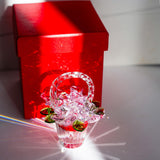 H&D HYALINE & DORA Crystal Pink Flower Basket Figurine,Crystal Gifts for Women, Glass Flower Collectible Figurines for Home Wedding Christmas Decor(with 5 Flowers)