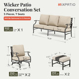 MIXPATIO 5-Piece Patio Conversation Set, Rocking Chairs, Beige