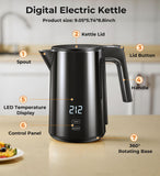 Electric Kettle, Double Wall Stainless Steel Cool Touch Water Boiler Heater, 7 Temperature Control Teapot, 4H Keep Warm | Black SSYFEI