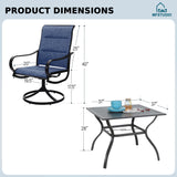 MFSTUDIO Patio Dining Set for 4 w/Metal Table & Swivel Chairs, Navy Blue