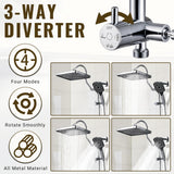 13 Inch Rainfall Shower Head with Multi-Function Handheld Sprayer Combo, 3-Way Metal Extended Diverter with Holder and Metal Adjustable Curved Shower Extension Arm, Extra Long Hose Chrome