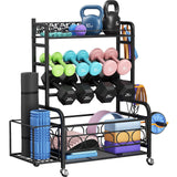 Weight Rack for Dumbbells, Dumbbell Rack Weight Stand, VOPEAK Home Gym Storage Rack for Yoga Mat Kettlebells and Strength Training Equipment, Weight Storage Holder Rack for Dumbbells with Wheels VOPEAK