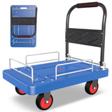 Platform Truck Cart with 3 Fence, 28"x19" Flatbed, 1100lbs Capacity Heavy-Duty Foldable Push Dolly