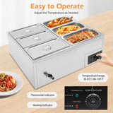 Commercial Food Warmer 6-Pan, 110V 850W Buffet Electric Steam Table with Lid Electric Countertop Food Warmer Steam Table for Parties Catering Restaurants Each Pan 1.84Gal