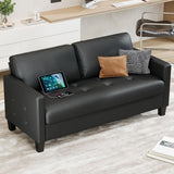 59” Black Faux Leather Loveseat, 2 Seater Sofa Couch for Living Room