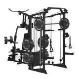 GMWD Dual-Station SmithΔ Machine Power Cage, All-in-One Home Gym Workout Station with 121LB Weight Stacks & Cable Crossover, Professional Functional Trainer for Couples & Family Strength Training
