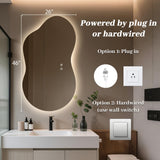 WallBeyond 46"x26" Asymmetrical LED Backlit Bathroom Mirror, Irregular Vanity Mirror with Lights for Modern Master Bathroom, Dimmable, Anti-Fog, Horizontal/Vertical Mount