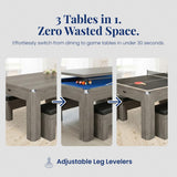 Hathaway Newport 7 Foot Pool Table Combo – 3 in 1 Game Table with Reversable Table Tennis Top & Dining Top – Includes Game Accessories & Two Benches – Chrome Accents, Rustic Gray Finish, Blue Felt