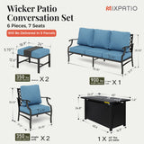 MIXPATIO 6-Piece Metal Patio Conversation Set, Fire Pit Table, 2 Ottomans