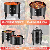 RYHOFOUD T001-2 19-inch BBQ Charcoal Smoker, Heavy Duty Round Smoking-Vertical Multi-Layer Pellet Smoker, Black