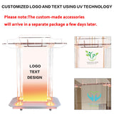 Transparent LED Acrylic Podium with Wheels and Vertical Reading Platform, 46" Lectern for Church and Classrooms