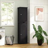 Iwell Tall Black Bathroom Cabinet with 2 Doors and 1 Drawer, Bathroom Storage Cabinet with Adjustable Shelves, Narrow Storage Unit for Living Room, Entryway, Kitchen, Black