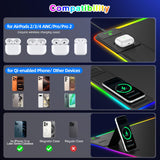 XXL RGB LED Gaming Mouse Pad with Magnetic Wireless Charger & Foldable Phone Holder, 31.5"x15.8" Extended Ultra-Smooth Desk Mat, 25 Lighting Effects, Non-Slip Base, Includes 20W PD Adapter