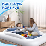 Deeteck Inflatable Toddler Travel Bed - 60 Inches Portable Toddler Bed for Travel with Safety Sides - Cozy Kids Air Mattress Set with Built-in Electric Pump & Carry Case- Easy to Inflate - Sea Blue