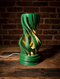 MAKER 3D Twist Spiral Table Lamp in Grass Green - Handmade 3D Printed Shadow Projection Night Light, Dimmable USB LED Bedside Accent Lamp for Bedroom, Nursery and Office Desk Decor