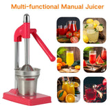 Hand Press Juicer Machine, Manual Juicer Stainless Steel,Commercial Lemon Squeezer and Crusher,Heavy Duty Juice Press for Fresh Orange Lemon Juice,Easy to Use Red