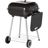 Outsunny Portable Charcoal Grill with Foldable Side Shelf and Bottom Shelf, BBQ Smoker with Wheels and Adjustable Vents on Lid for Picnic Camping Backyard Cooking, Black