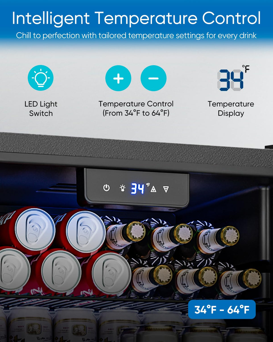 Feelfunn Beverage Refrigerator Cooler - 126 Can Mini Fridge Glass Door ...