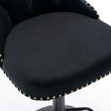 MOOLSUN Rotating Velvet Bar Stools Set of 6, Modern Padded with Nailhead Trim and Tufted Back, Adjustable Swivel Counter Height Stools for Kitchen Island, Bar, Club,Black(Black Base)