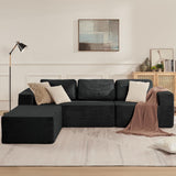 Furnify 106" Cloud Sectional Couch, Left/Right Facing Convertible Sofa with Deep Seat, L-Shape Modular Upholstered Foam Couch for Living Room Bedroom, No Assembly Required (Corduroy Fabric, Black)