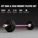 RitFit Barbell Weight Set - 4/6FT Olympic Barbell with Weight Plates (55-115LB Total) - Weightlifting Equipment for Squats, Curls, Deadlifts, Presses, Hip Thrusts 4FT Pink Bar with 35LB Plates