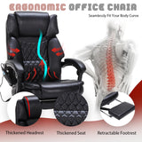 Massage Office Chair with Foot Rest 6 Points Vibration and Heat Home Office Desk Chairs for Heavy People 400lbs Reclining Managerial Chairs Ergonomic Executive Chair (Black)