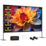 STWUI Projector Screen with Stand - 100 Inch Outdoor Projector Screen Portable Projector Screens 16:9 4K HD Outdoor Movie Screen with Carry Bag Can Enjoy Home Theater Projection Screen
