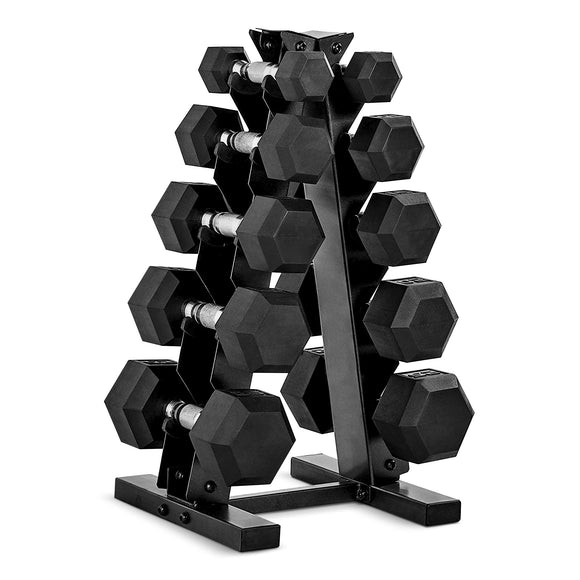 CAP Barbell 150 LB Coated Hex Dumbbell Weight Set with Vertical Rack, Black CAP Barbell