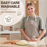 Janmercy 24 Pcs Aprons for Women Men with 2 Pockets Linen Cooking Kitchen Apron Adjustable Bib Chef Apron Bulk Aprons Unisex(Brown,Thin Stripes)