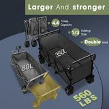 Ecogou 350L Large Capacity Foldable Wagon with Brakes, 560lbs Heavy Duty Collapsible Wagon Cart with Push Handle All-Terrain Big Wheels