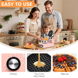 Popfoodex Commercial Waffle Maker for Restaurant, 110V Electric Waffle Maker w/Non-stick and 122–572°F Adjustable Temp, 1200W Profession Waffle Iron, Pink