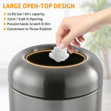 WICHEMI Commercial Large Trash Can, 16 Gallon Bullet Kitchen Garbage Can with Open Top Lid, Brushed Stainless Steel Garbage Can Outdoor, Dark Silver