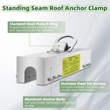 Aluminum Standing Seam Roof Anchor, Non-Penetrating Standing Seam Roof Anchor Safety Clamp, 5000lbs Breaking Strength, OSHA/ANSI Compliant