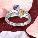 Oseew 10k Gold Personalized 2 Birthstones Rings for Women Personalized 2 Birthstones Rings 14k White gold Mother's Ring With 2 Names Mother Daughter Ring(White Gold)