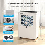 FreAire 2500Sq.Ft Dehumidifier, 34Pint Dehumidifiers for Home, Quiet Dehumidifier for Basement, Bedroom, Bathroom, with 6.56FT Drain Hose, 0.66Gal Water Tank, 3-Color Humidity Light