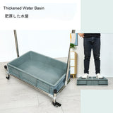 Movable Floor-Mounted Mop Rack Holder & Broom Organizer Cart with Gray Tray - Commercial Cleaning Tool, Umbrella Storage, Essential Housekeeping Supplies for Efficient Organization