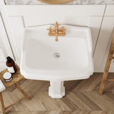 DeerValley Dynasty 23x19 Inch White Pedestal Sink, Ceramic Bathroom Sink with Overflow and Backsplash, DV-1P522